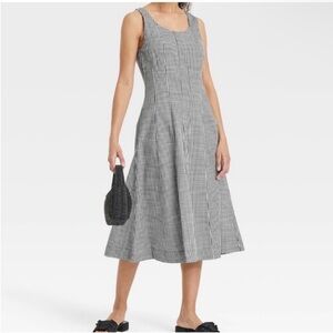 Women's Corset Midi A-Line Dress - A New Day Black Gingham 4